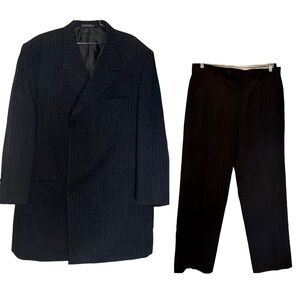 John Raphael Platinum 2 piece suit fingertip Jacket 44L Pants 38 long black blue